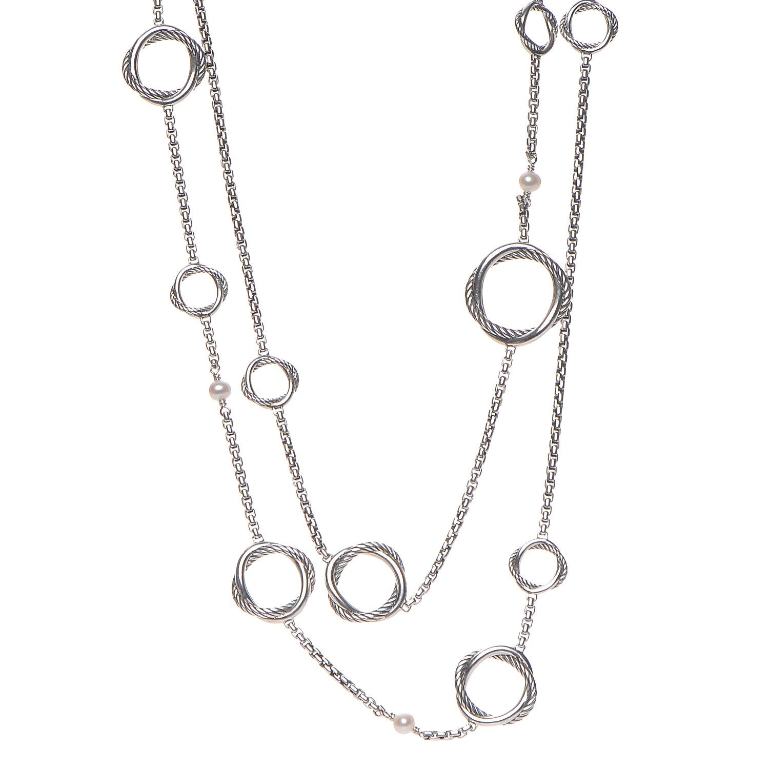 David Yurman Sterling Silver Pearl Infinity Station Chain Necklace 1 of 6