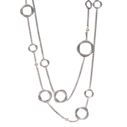 David Yurman Sterling Silver Pearl Infinity Station Chain Necklace 1 of 6