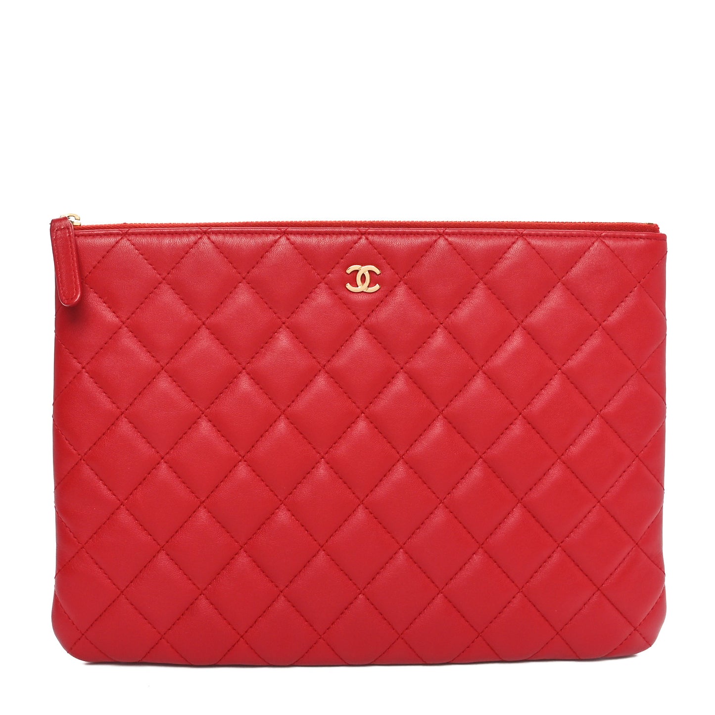 Lambskin Quilted Medium Cosmetic Case Red