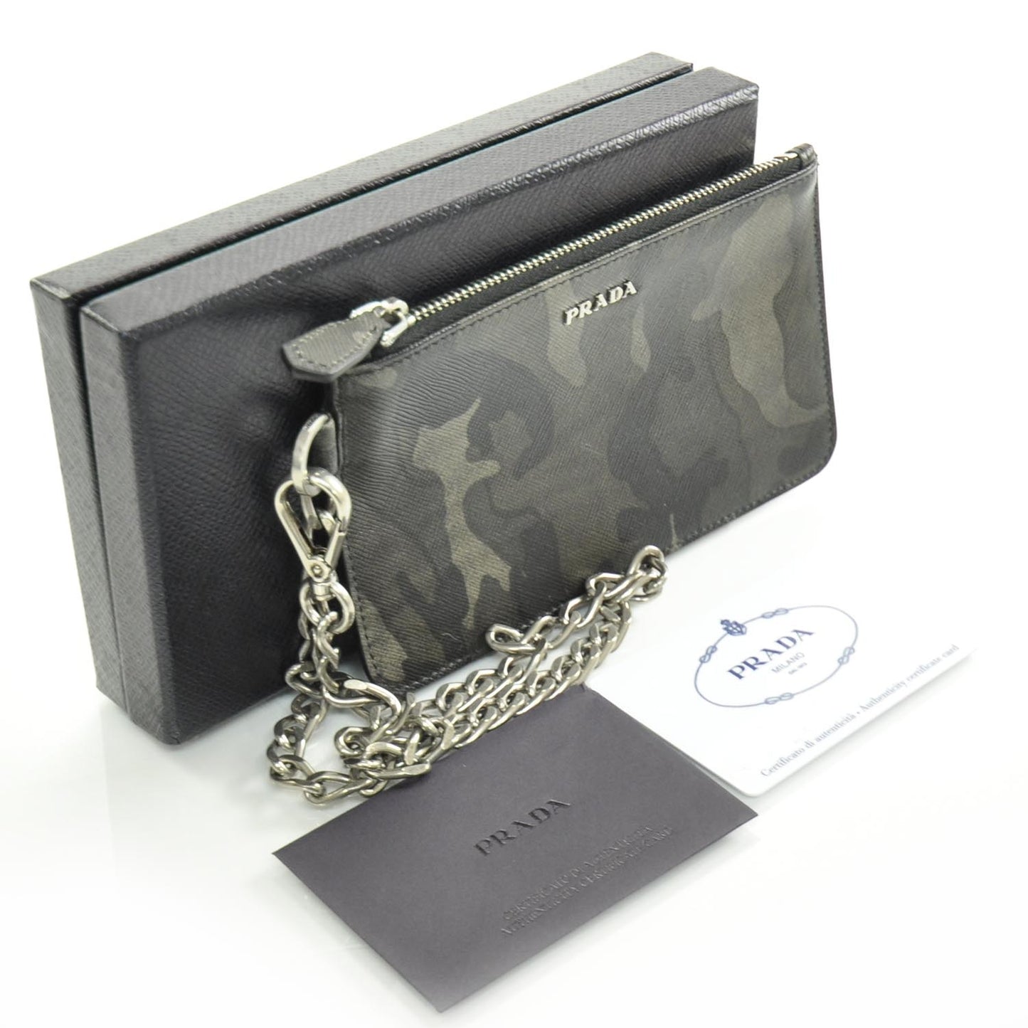 Saffiano Camouflage Pouch Key Chain Fumo