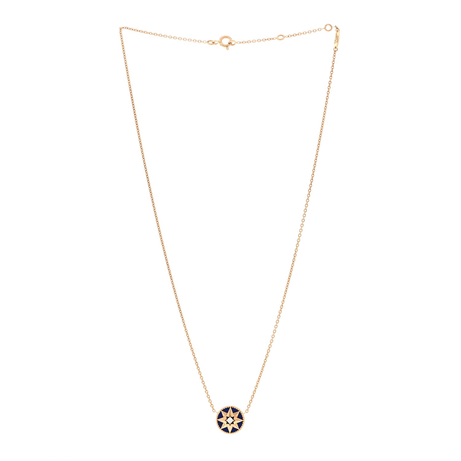 Christian Dior 18K Yellow Gold Diamond Lapis Lazuli Rose Des Vents Necklace 3 of 4
