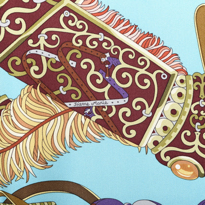 Hermes Silk Sous L'Egide De Mars Scarf 90 Turquoise Prune Corail 3 of 5