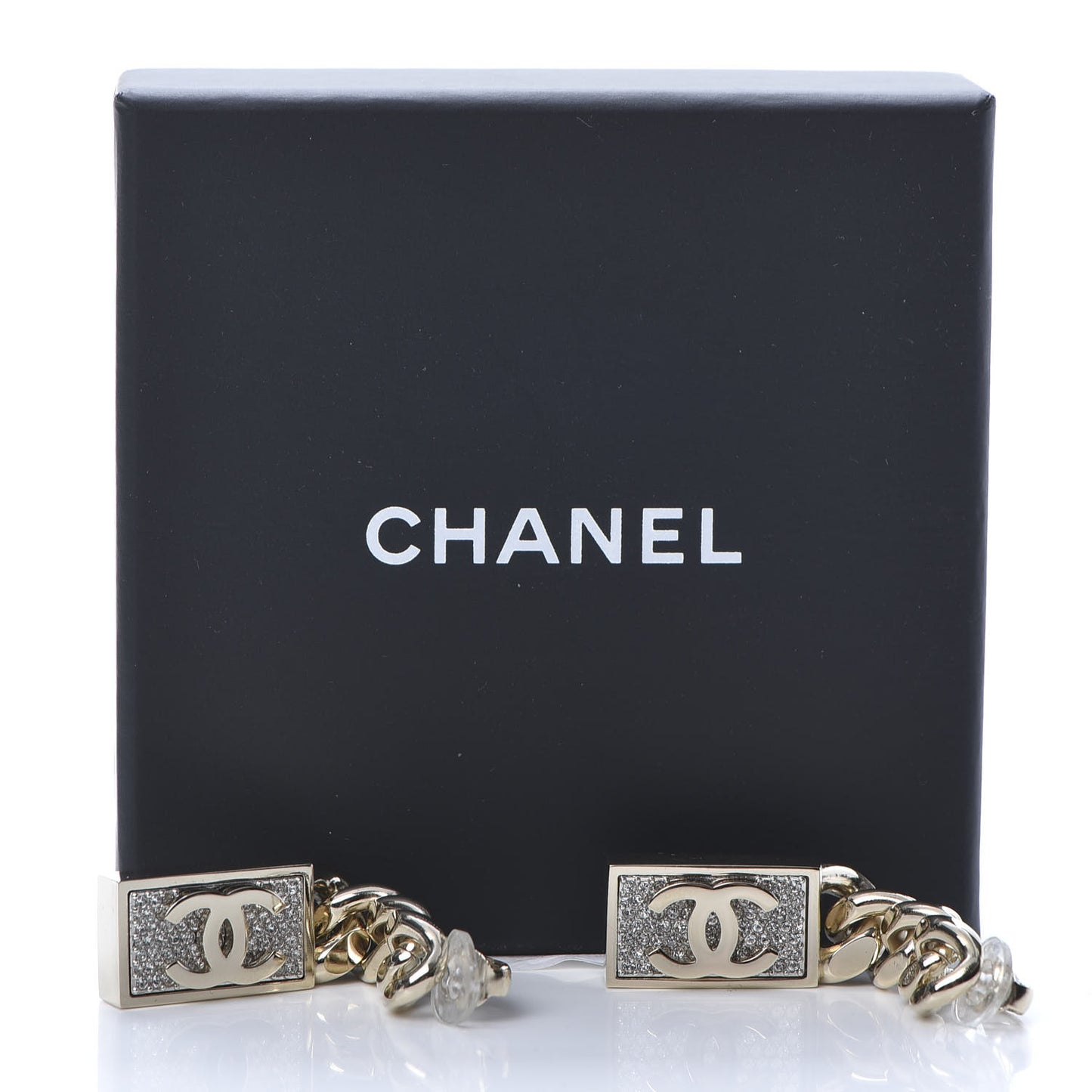 Crystal Dog Tag Charm Earrings Gold