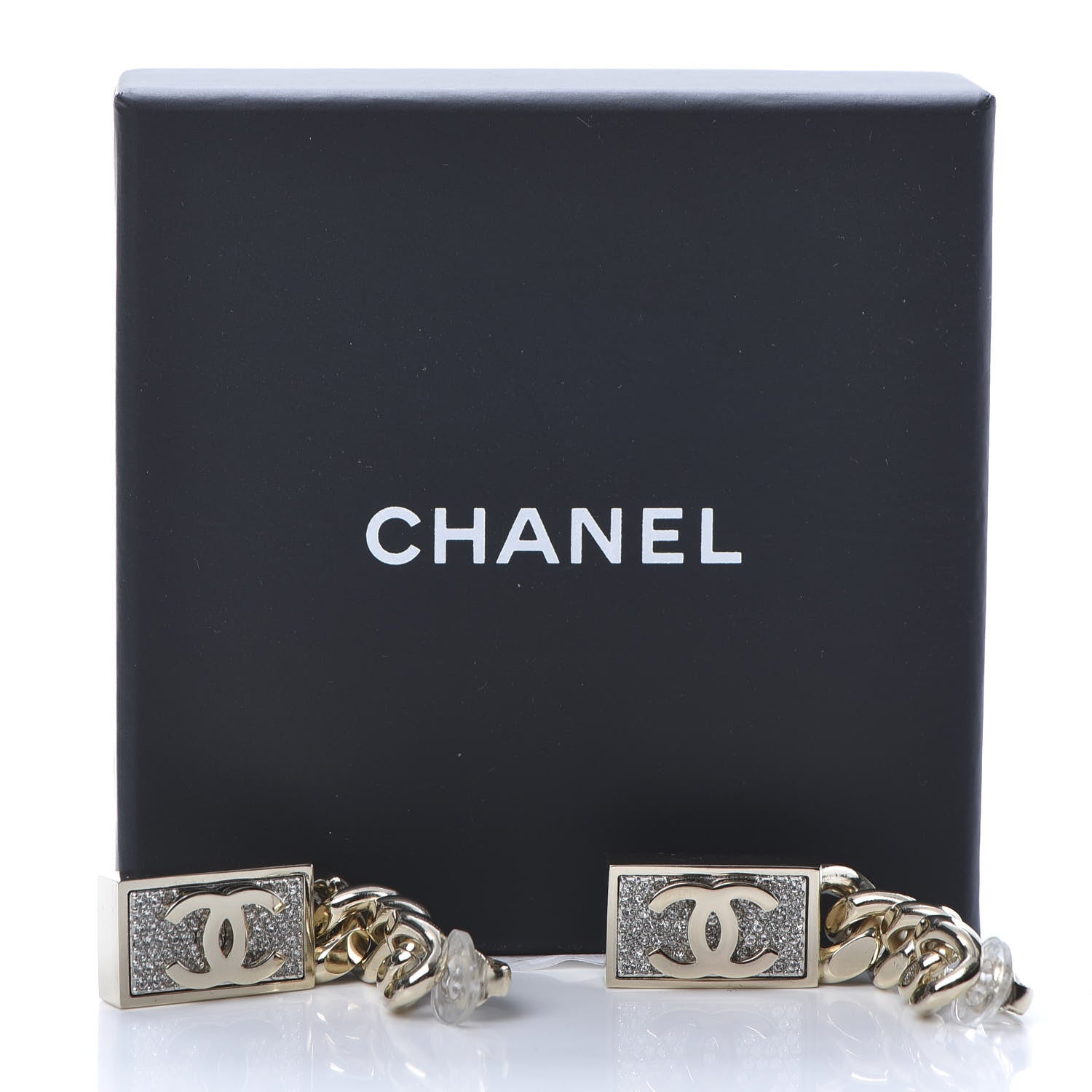 Chanel Crystal Dog Tag Charm Earrings Gold 5 of 5