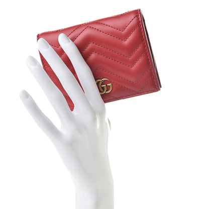 Gucci Calfskin Matelasse GG Marmont Card Case Wallet Hibiscus Red 2 of 8