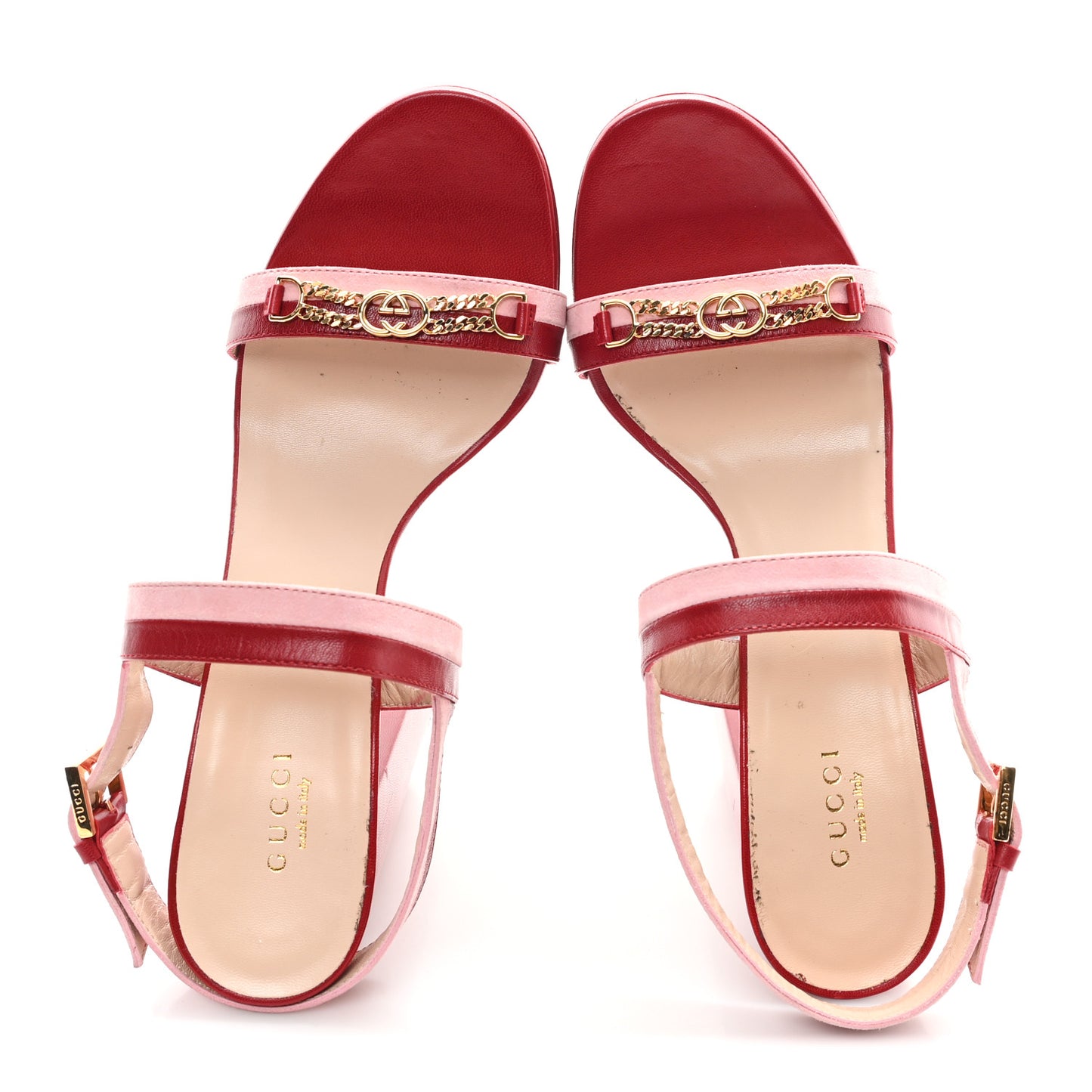 Calfskin Suede Interlocking G Chain Platform Sandals 40 New Cherry Red Wild Rose