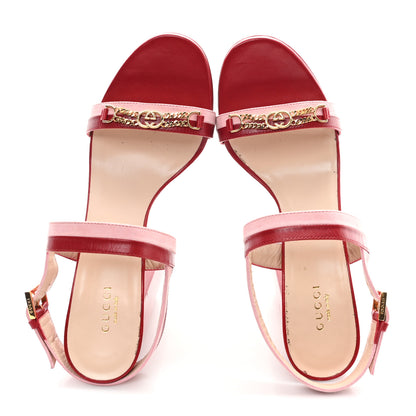 Gucci Calfskin Suede Interlocking G Chain Platform Sandals 40 New Cherry Red Wild Rose 2 of 8
