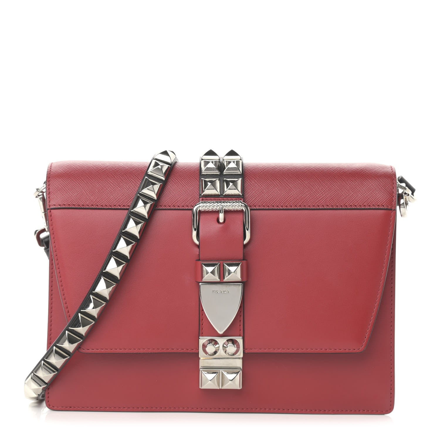 Prada Saffiano City Calfskin Studded Large Elektra Shoulder Bag Fuoco Black 1 of 10