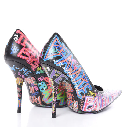 Balenciaga Chevre Classic Graffiti Knife Pointed 110mm Pumps 35 Black Multicolor 4 of 8