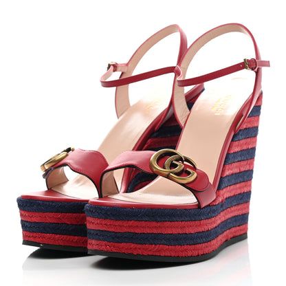 Gucci Lifford Calfskin Aitana Espadrille Platform 45/130mm Wedge Sandals 38 Hibiscus Red 3 of 10