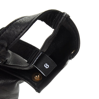 Chanel Lambskin Camellia Fingerless Gloves 8 Black 3 of 5
