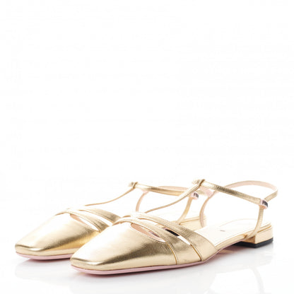 Fendi Metallic Calfskin T-strap Square Toe Flat 39 Gold 3 of 7