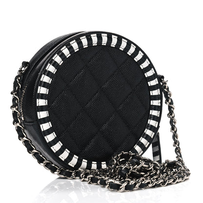 Chanel Caviar Quilted Filigree Round Clutch With Chain Black White 2 of 4