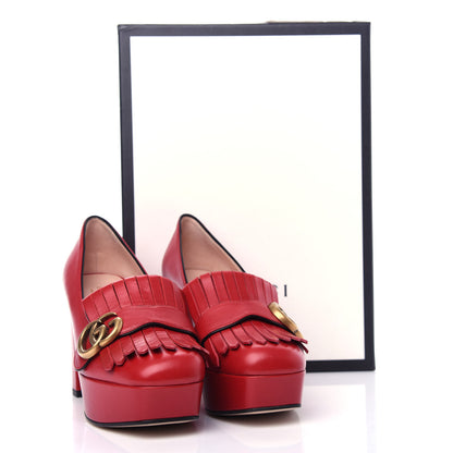 Gucci Malaga Kid GG Marmont Fringe Platform Loafer Pumps 36 Hibiscus Red 11 of 11