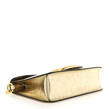Valentino Garavani Metallic Crackle Effect Calfskin Vlogo Loco Shoulder Bag Platino 4 of 11