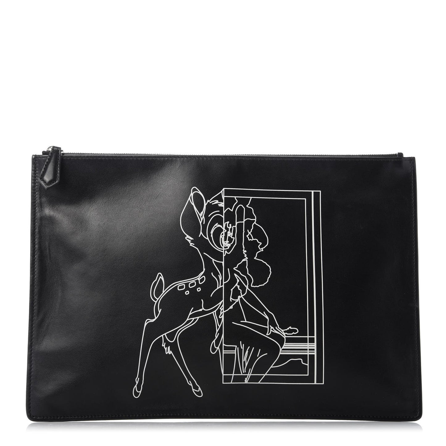 Calfskin Bambi Print Large Cosmetic Pouch Black