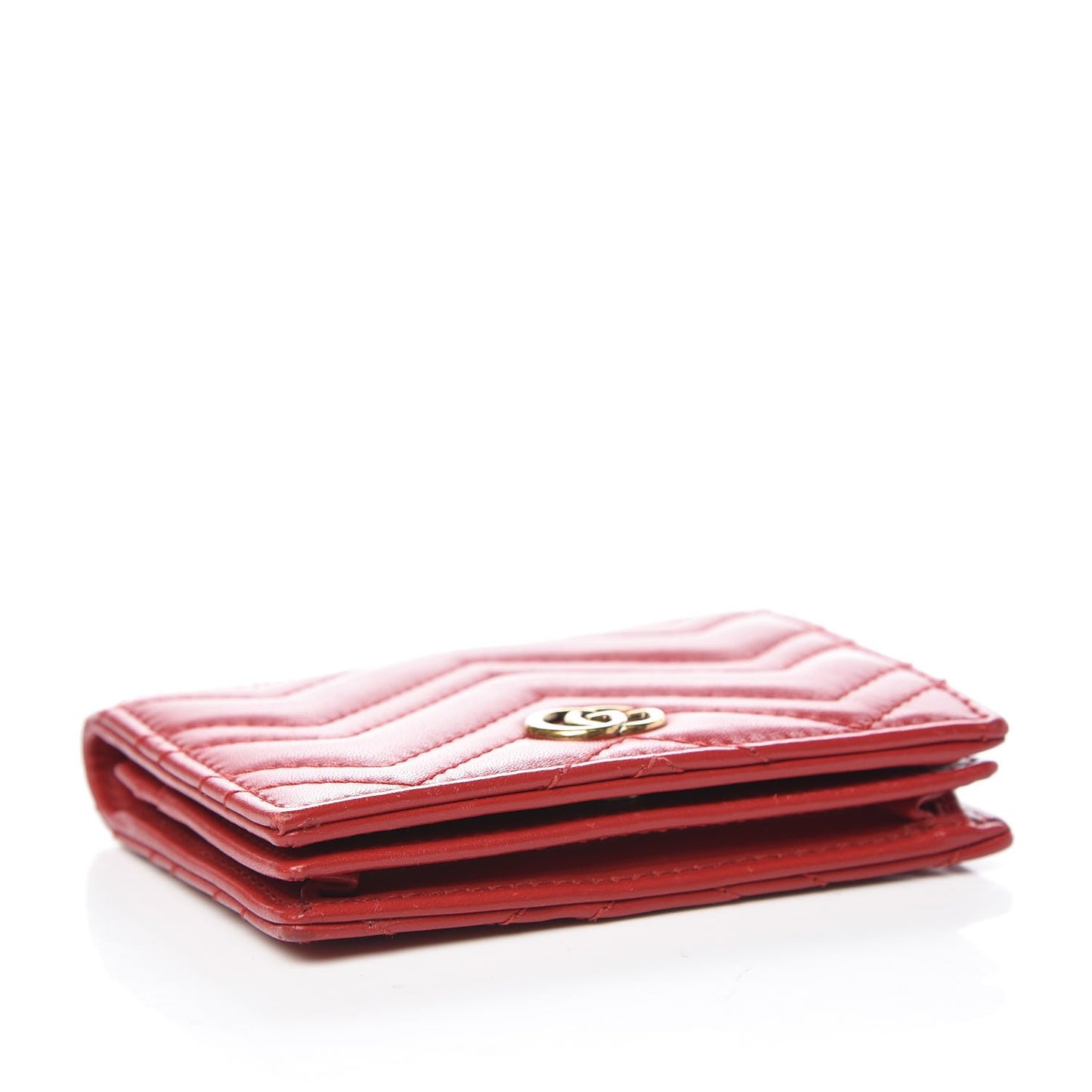Calfskin Matelasse GG Marmont Card Case Hibiscus Red