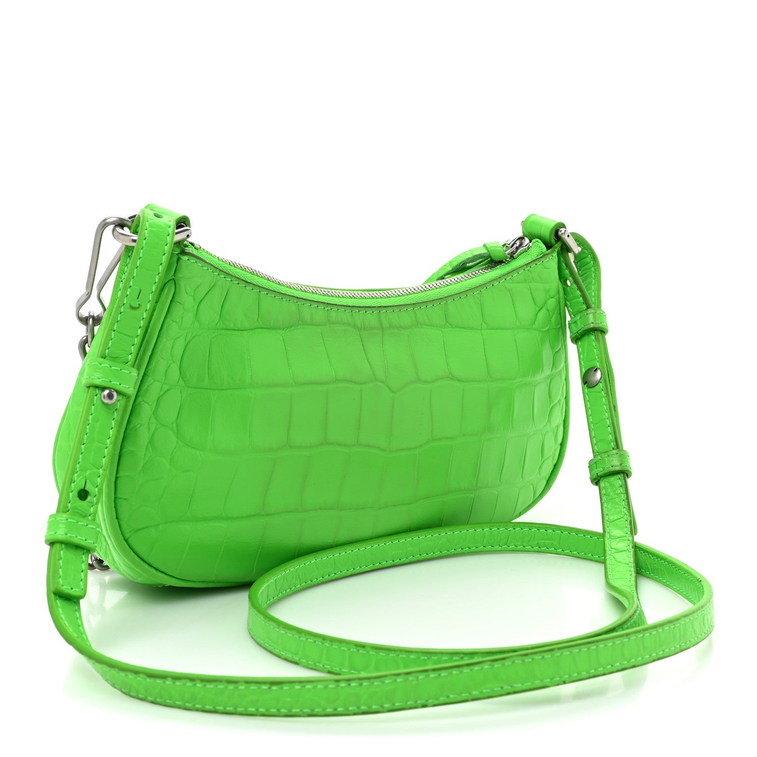 Balenciaga Extra Supple Calfskin Crocodile Embossed Le Cagole Mini Purse With Chain Acid Green 3 of 12