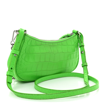 Balenciaga Extra Supple Calfskin Crocodile Embossed Le Cagole Mini Purse With Chain Acid Green 3 of 12
