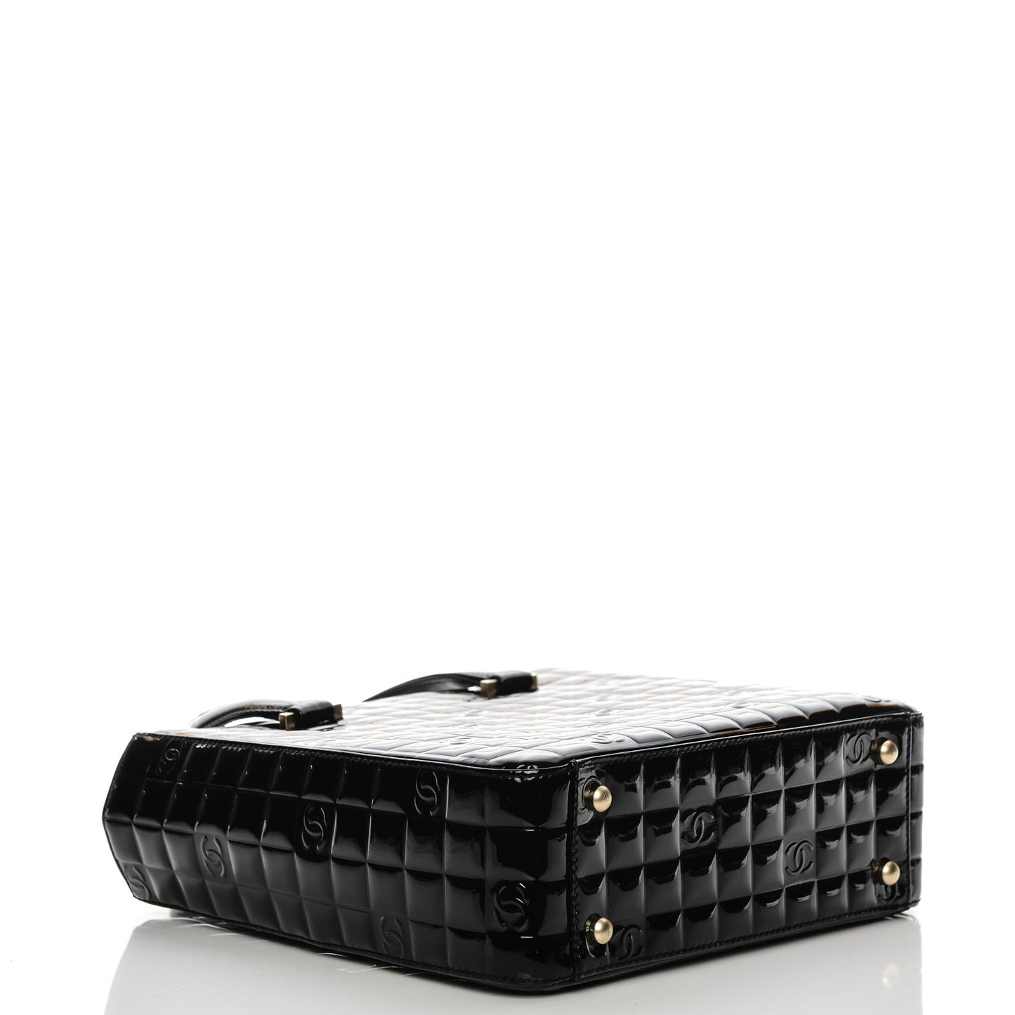 Patent Chocolate Bar Quilted Tote Black