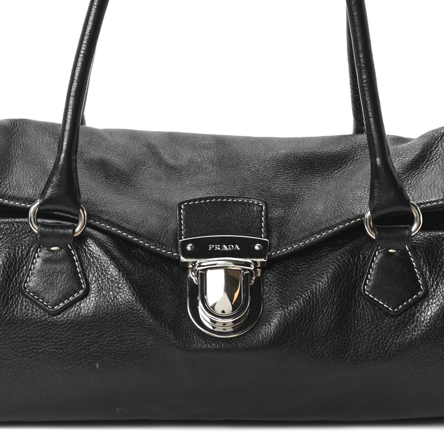 Prada Vitello Easy Foldover Pushlock Satchel Black 8 of 10