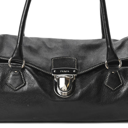 Prada Vitello Easy Foldover Pushlock Satchel Black 8 of 10