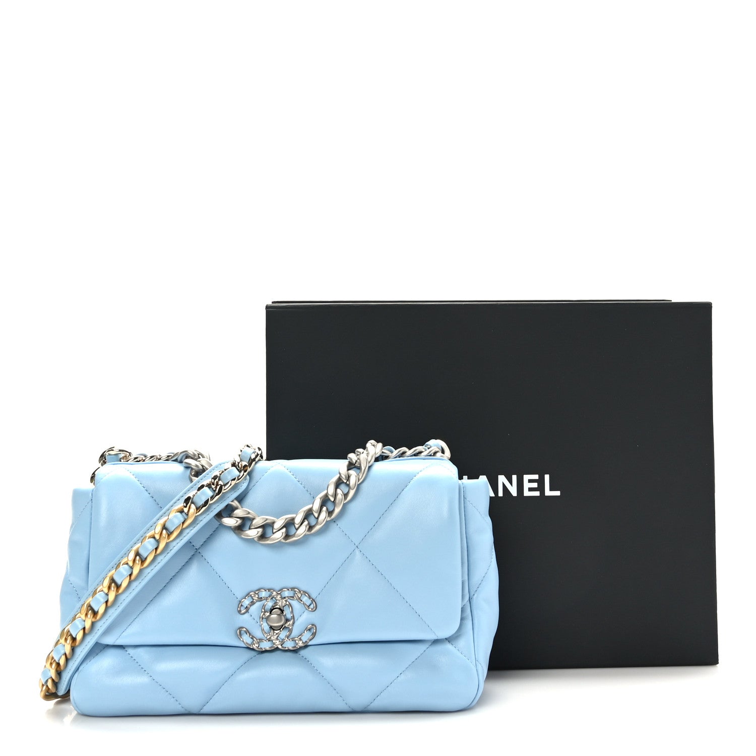 Chanel Lambskin Quilted Medium Chanel 19 Flap Light Blue 10 of 10