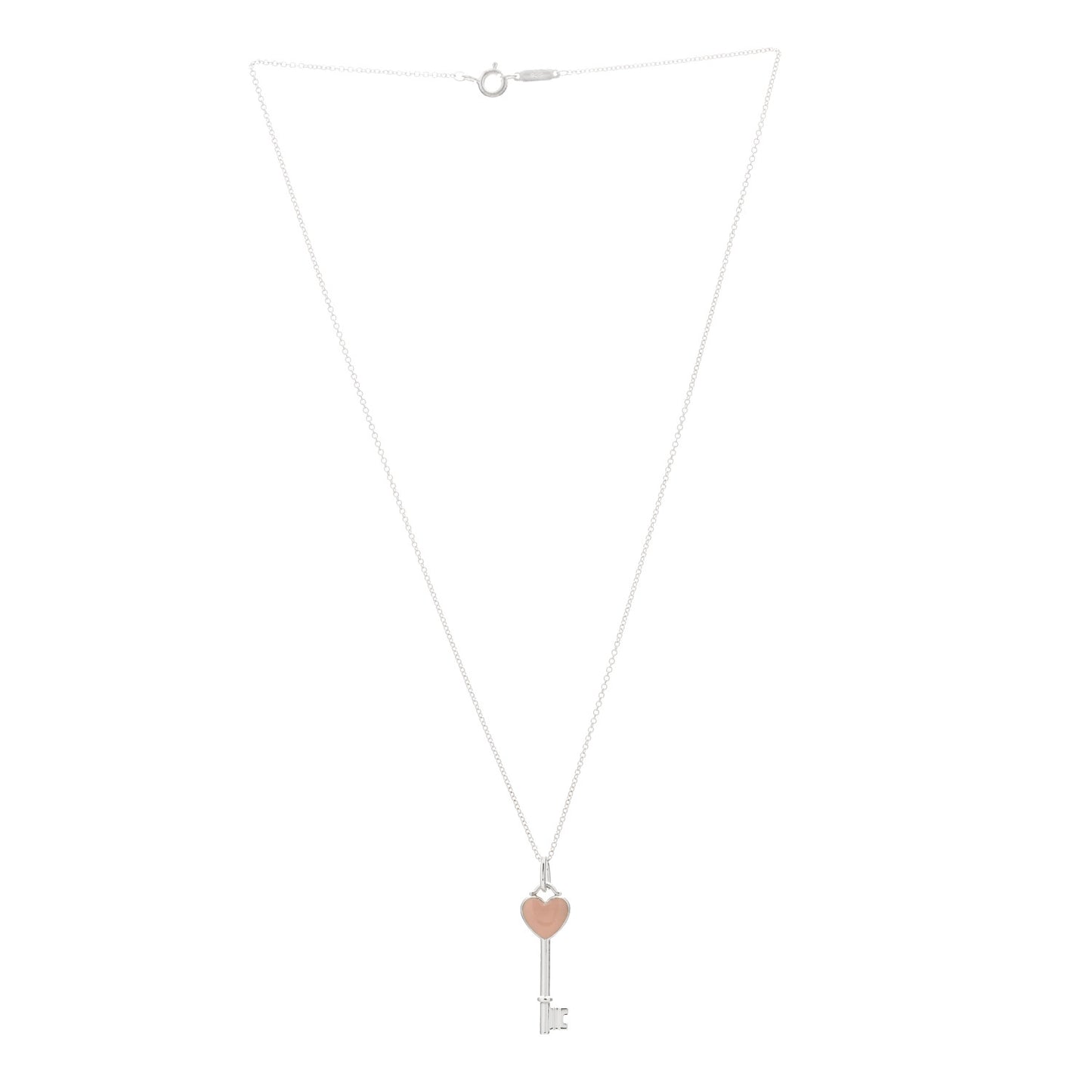 Sterling Silver Enamel Heart Key Pendant Necklace Pink