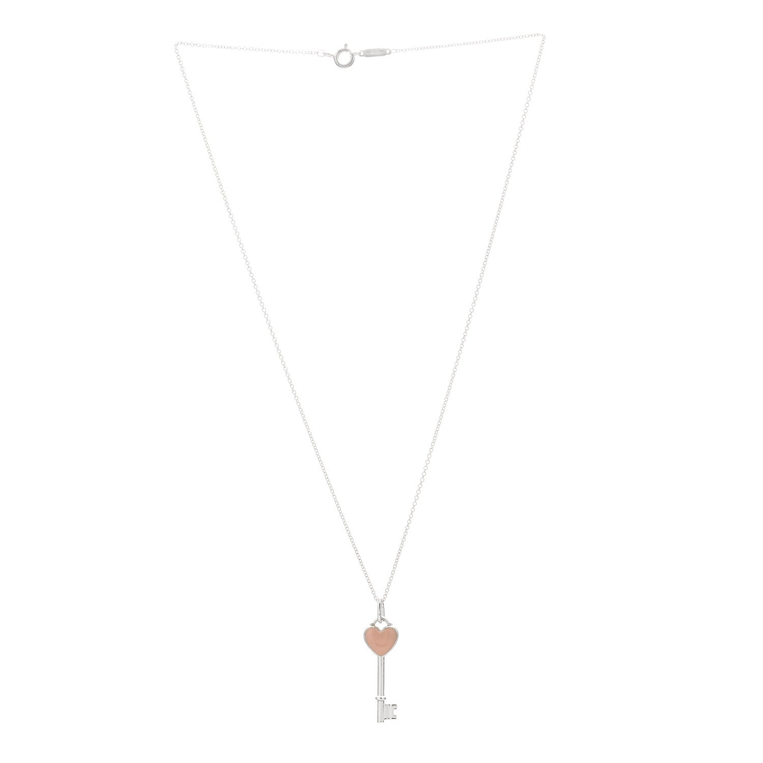 Tiffany Sterling Silver Enamel Heart Key Pendant Necklace Pink 2 of 3