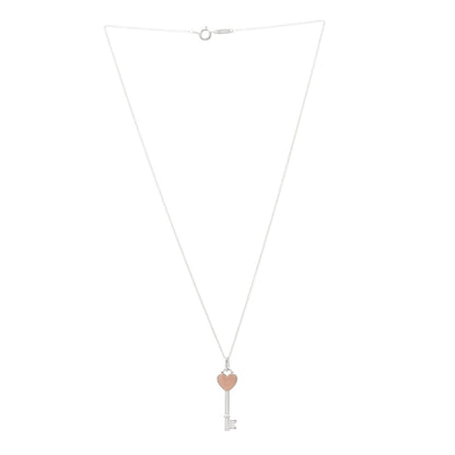 Tiffany Sterling Silver Enamel Heart Key Pendant Necklace Pink 2 of 3