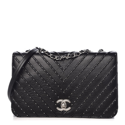 Chanel Calfskin Studded Chevron Quilted Flap Black 1 of 14