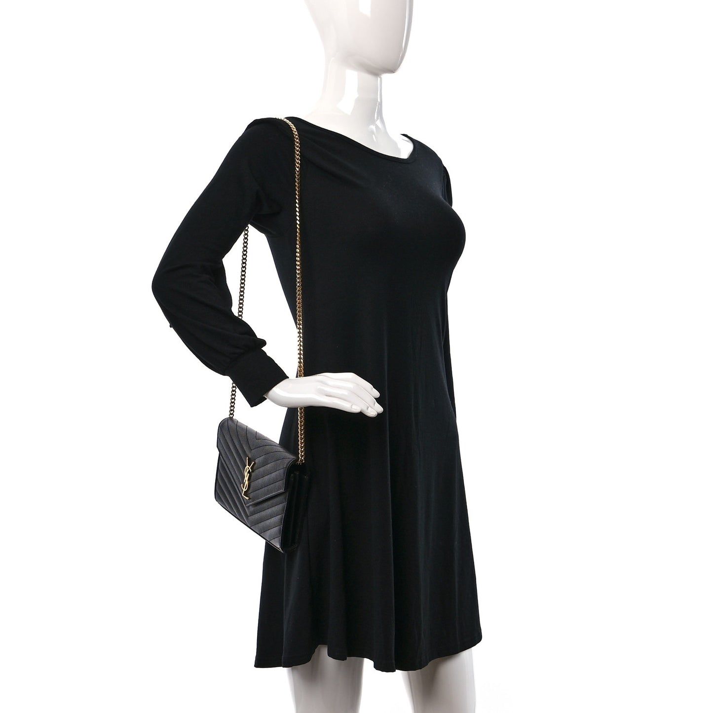 Grain De Poudre Matelasse Chevron Monogram Chain Wallet Black