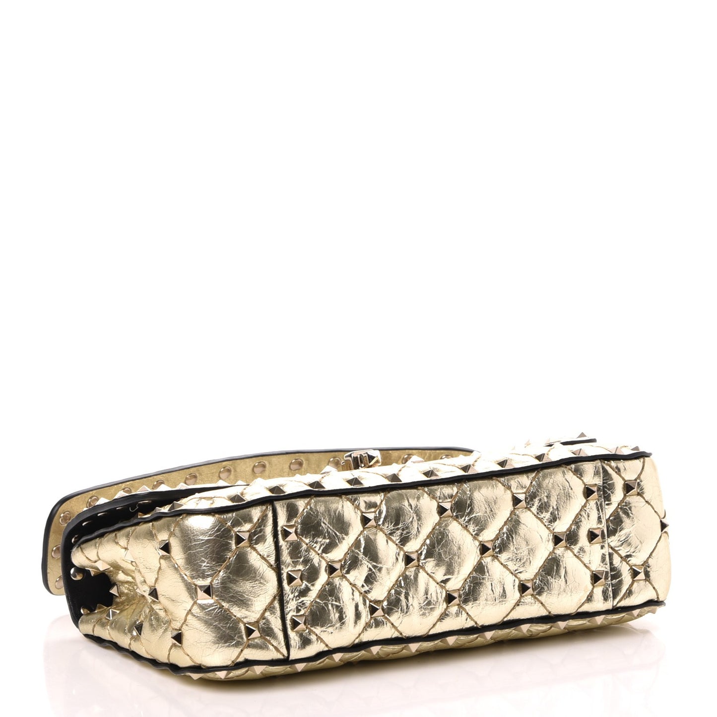 Metallic Wrinkled Lambskin Small Rockstud Spike Shoulder Bag Platino