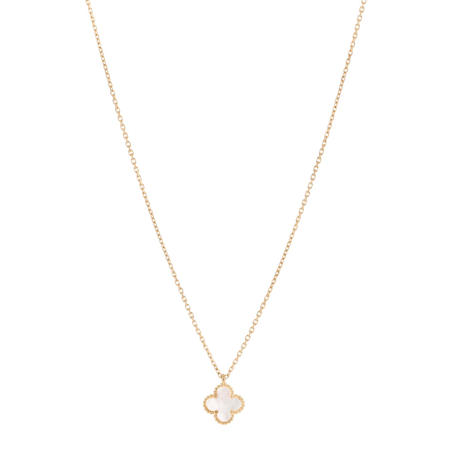 Van Cleef & Arpels 18K Yellow Gold Mother of Pearl Sweet Alhambra Pendant Necklace 1 of 6