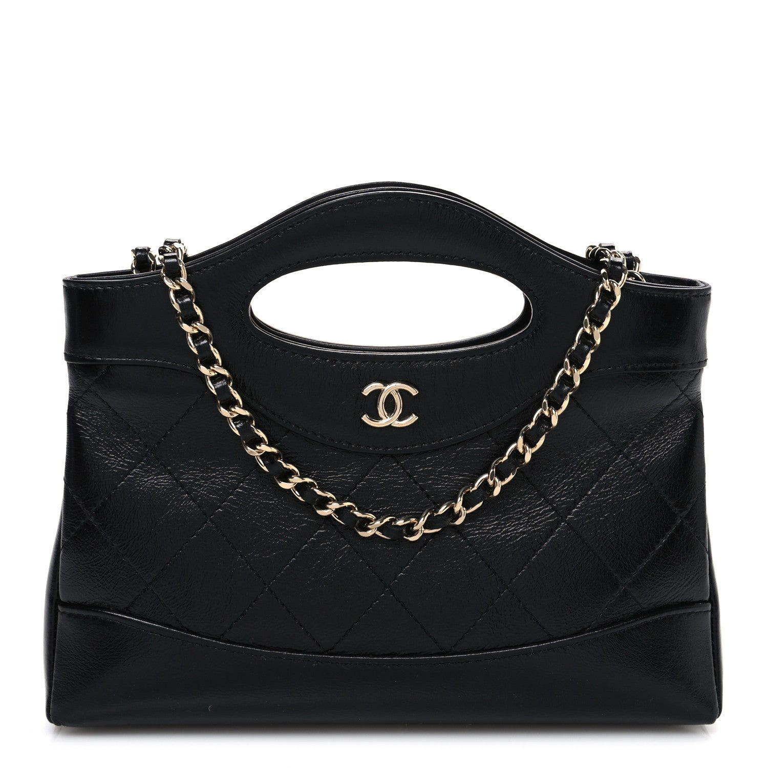 Chanel Shiny Crumpled Calfskin Quilted Nano 31 Shopping Bag Black 1 of 11
