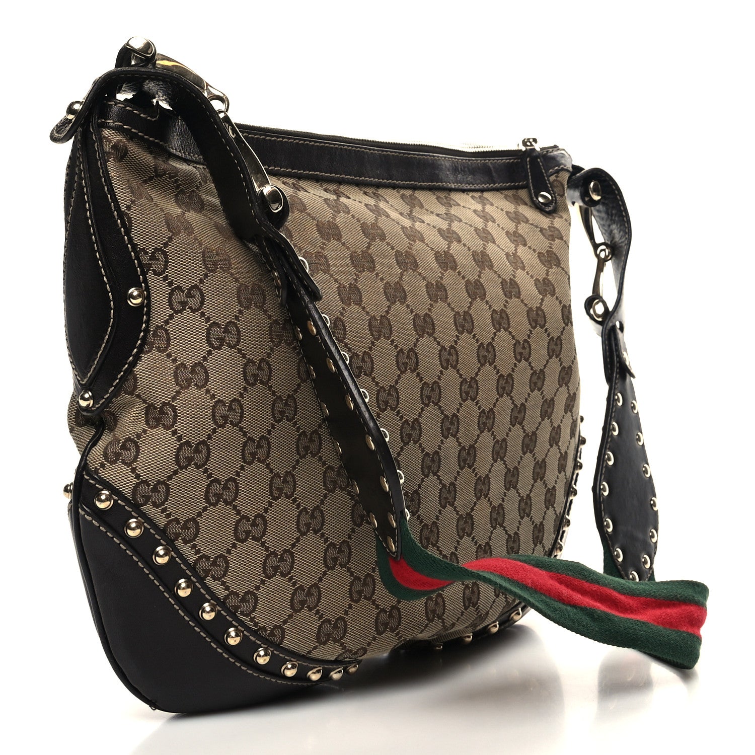 Gucci Monogram Web Studded Pelham Shoulder Bag Dark Brown 3 of 13