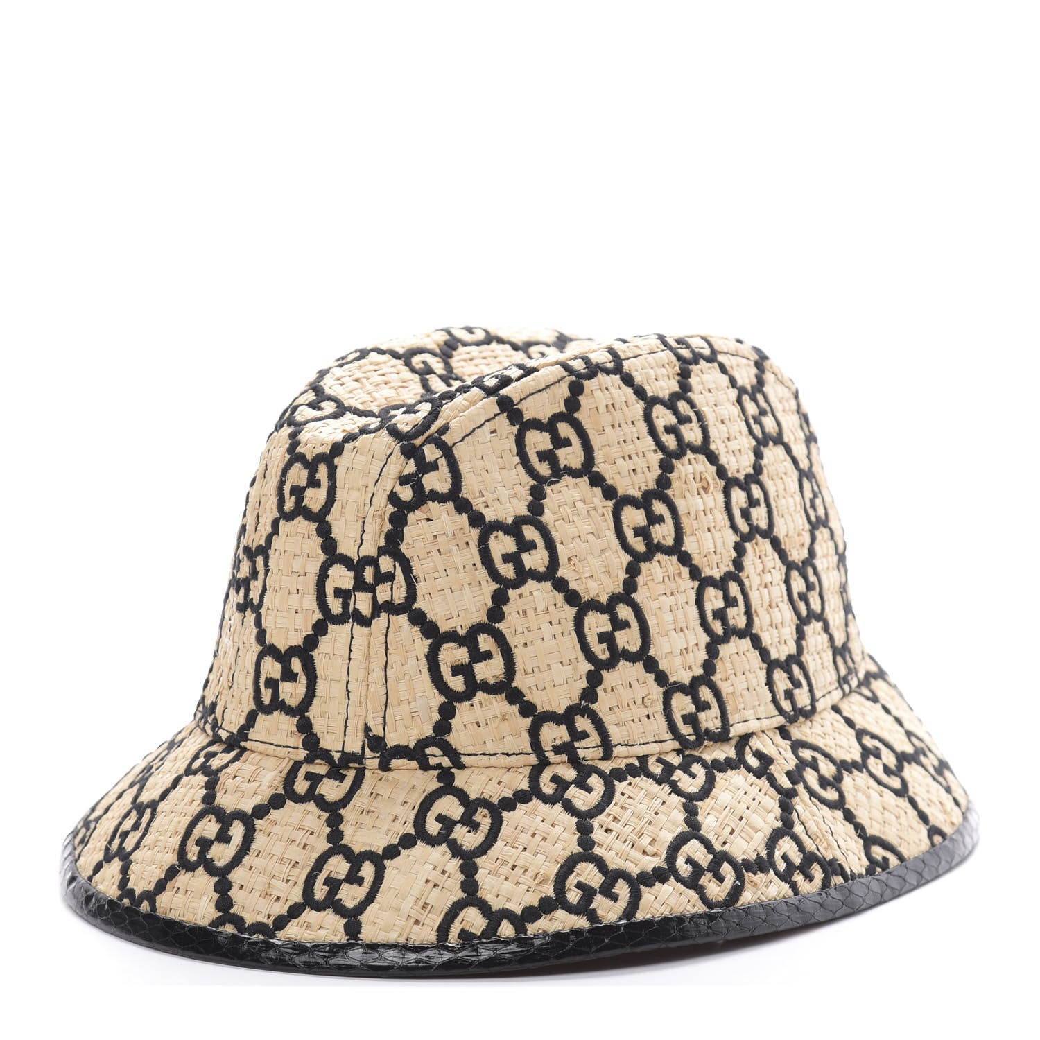 Gucci Raffia Elaphe GG Monogram Embroidered Fedora Hat L Ivory Black 1 of 7