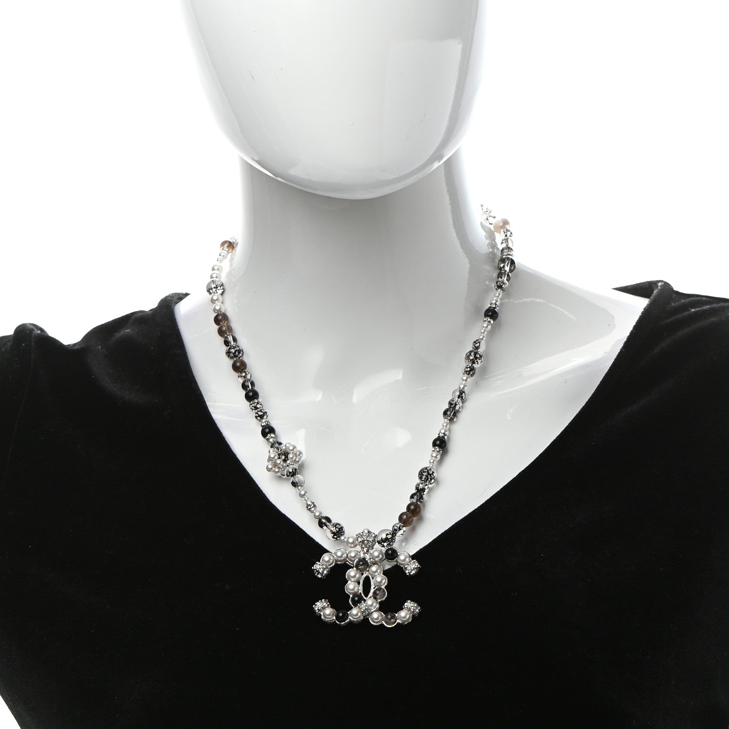 Chanel Pearl Crystal Bead CC Long Pendant Necklace 2 of 5