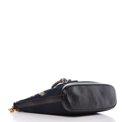 Gucci Suede Patent Dragon Embroidered Medium Dionysus Bucket Bag Dark Blue 4 of 11
