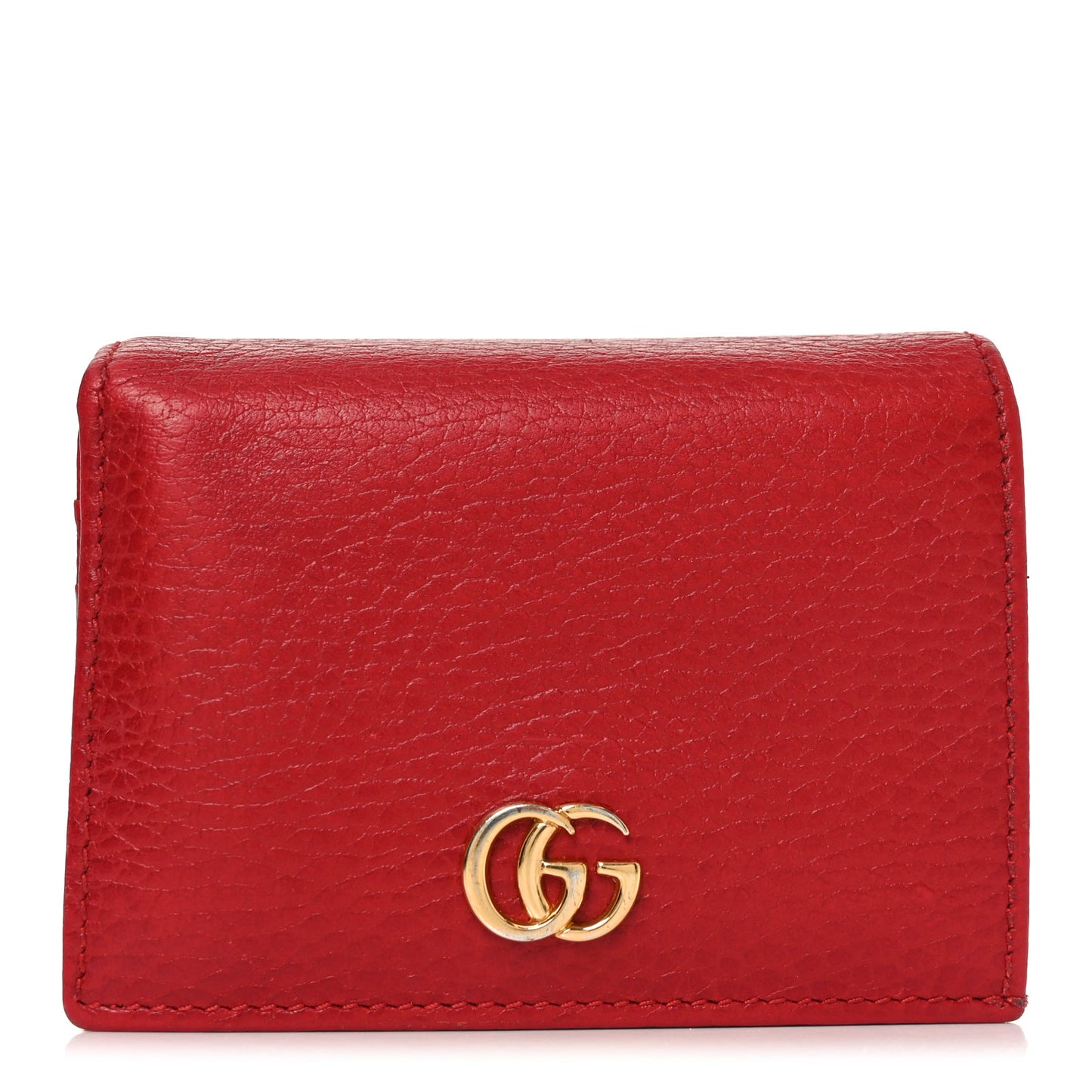 Pebbled Calfskin GG Marmont Card Case Hibiscus Red