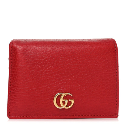 Gucci Pebbled Calfskin GG Marmont Card Case Hibiscus Red 1 of 8