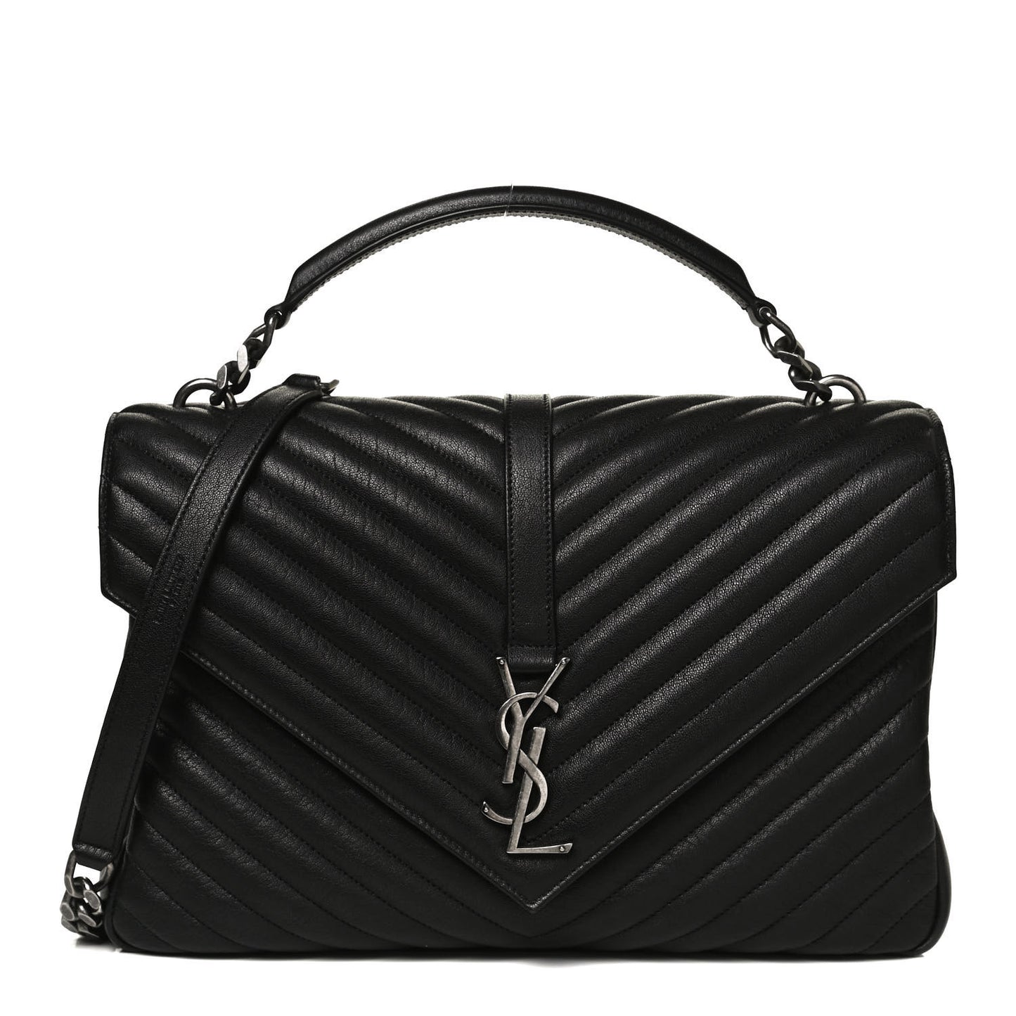 Sheepskin Matelasse Chevron Monogram Large College Satchel Black