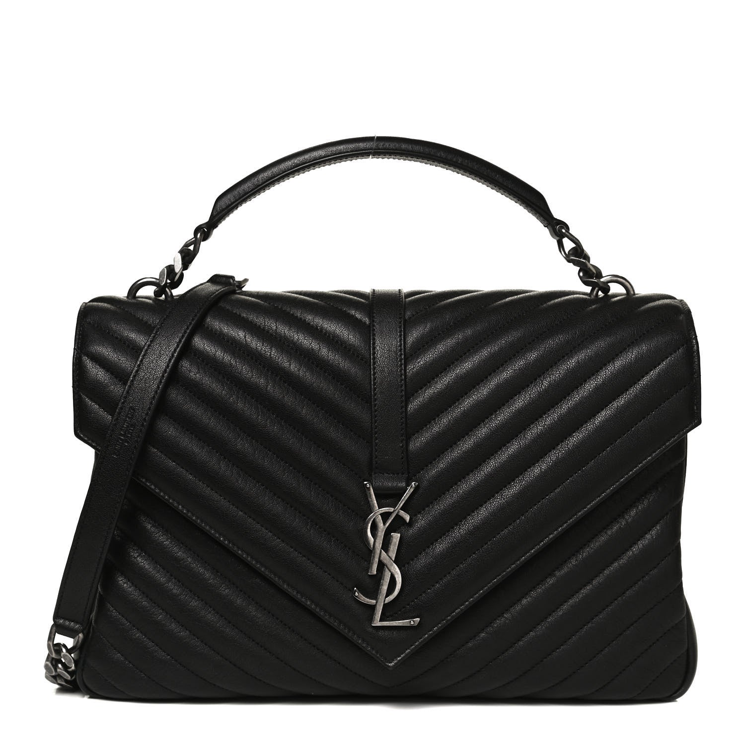 Saint Laurent Sheepskin Matelasse Chevron Monogram Large College Satchel Black 1 of 8