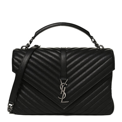 Saint Laurent Sheepskin Matelasse Chevron Monogram Large College Satchel Black 1 of 8
