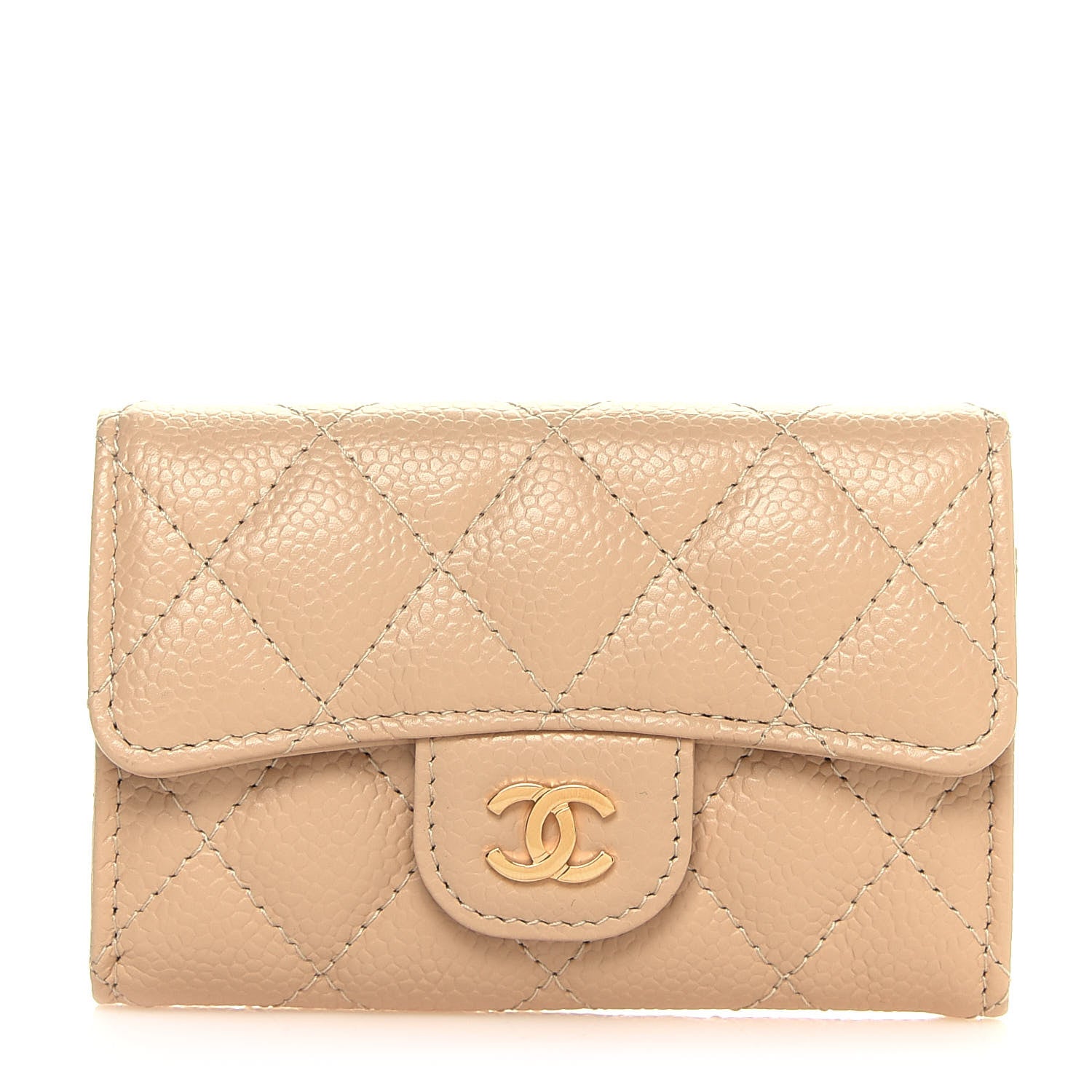 Chanel Caviar Quilted Flap Card Holder Wallet Beige 1 of 15
