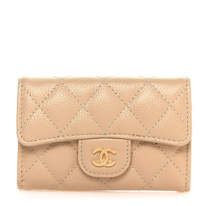 Chanel Caviar Quilted Flap Card Holder Wallet Beige 1 of 15