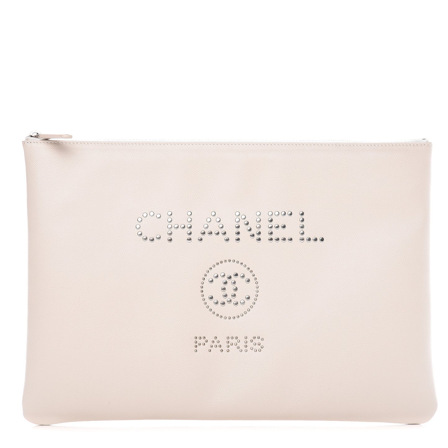 Caviar Studded Large Deauville Pouch Beige
