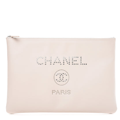 Chanel Caviar Studded Large Deauville Pouch Beige 1 of 10