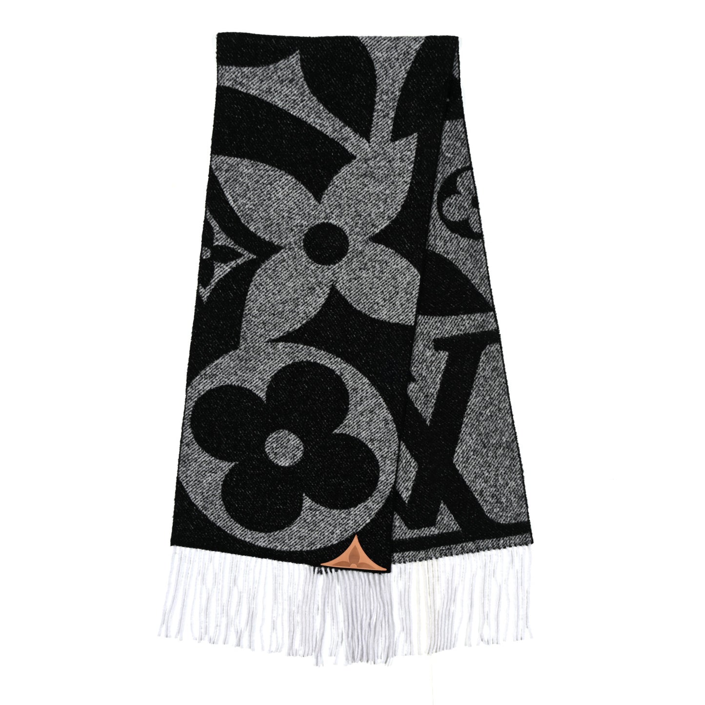 Wool Silk Monogram Snowy Kaleidoscope Scarf Black
