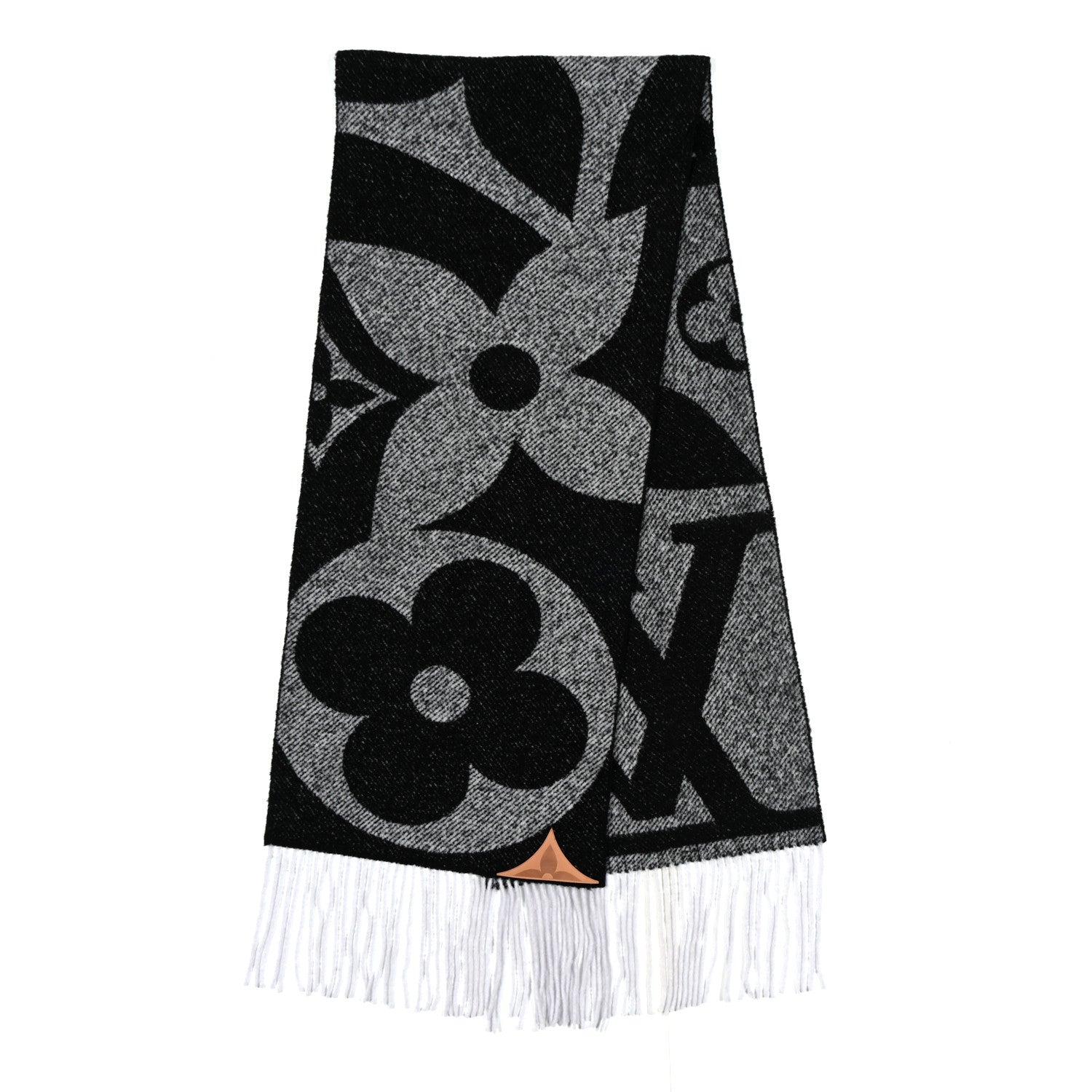 Louis Vuitton Wool Silk Monogram Snowy Kaleidoscope Scarf Black 3 of 4